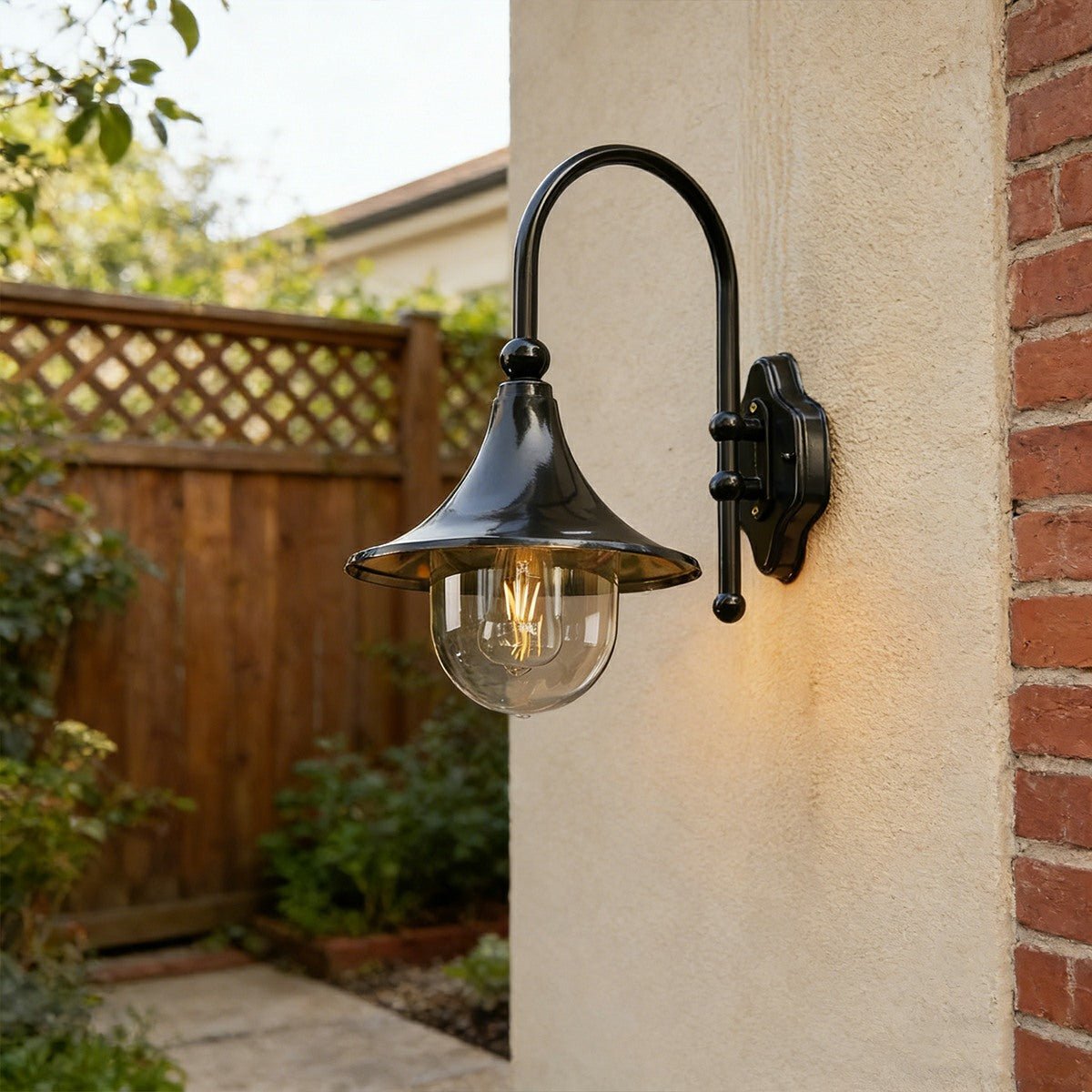 Moktan Sabai Vintage Farmhouse Horn Outdoor Wall Sconce LED IP65 Waterproof Light Black