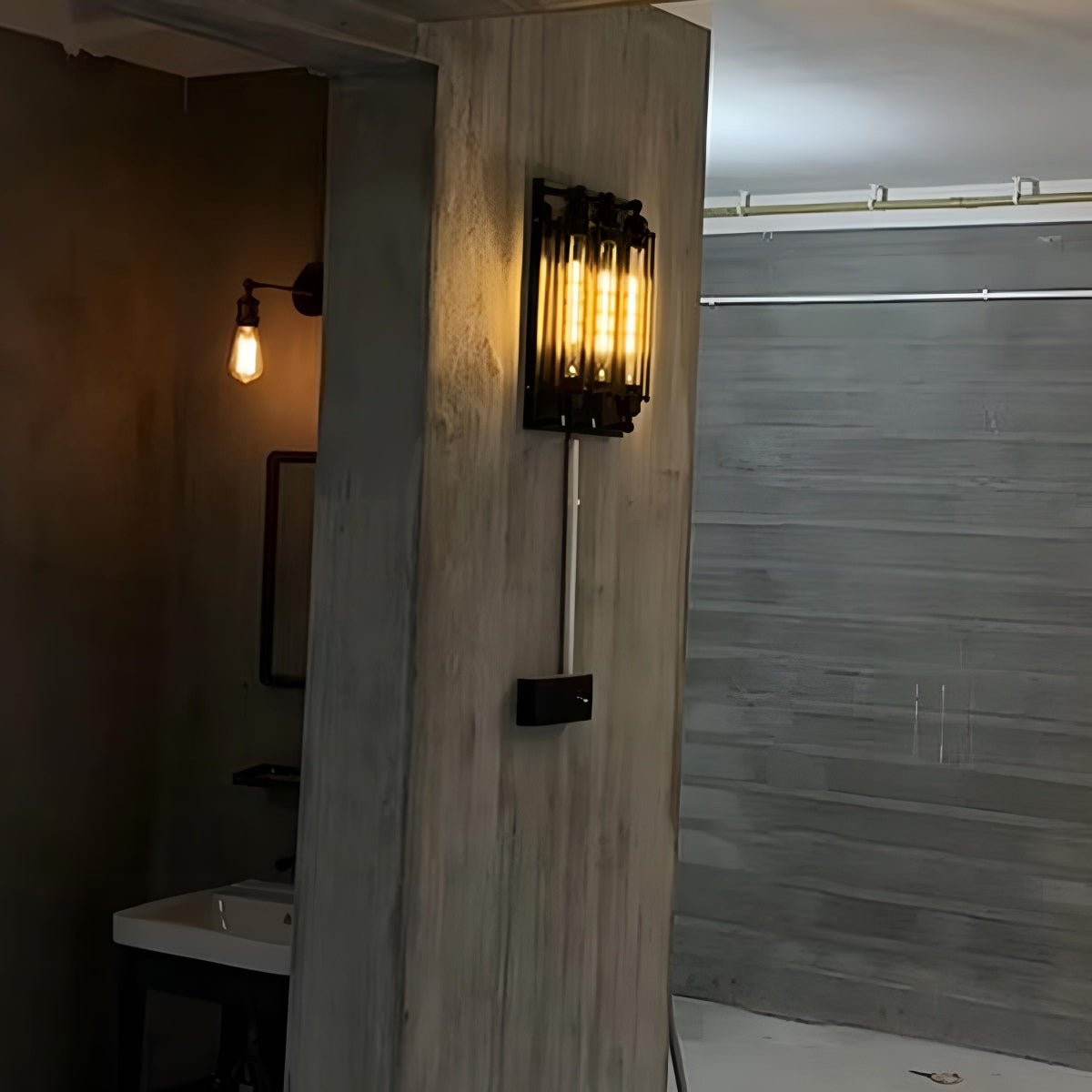 Moktan Sabai Vintage Industrial LED Wall Sconce Iron Glass Indoor Light 3-Light Black 8-Pack