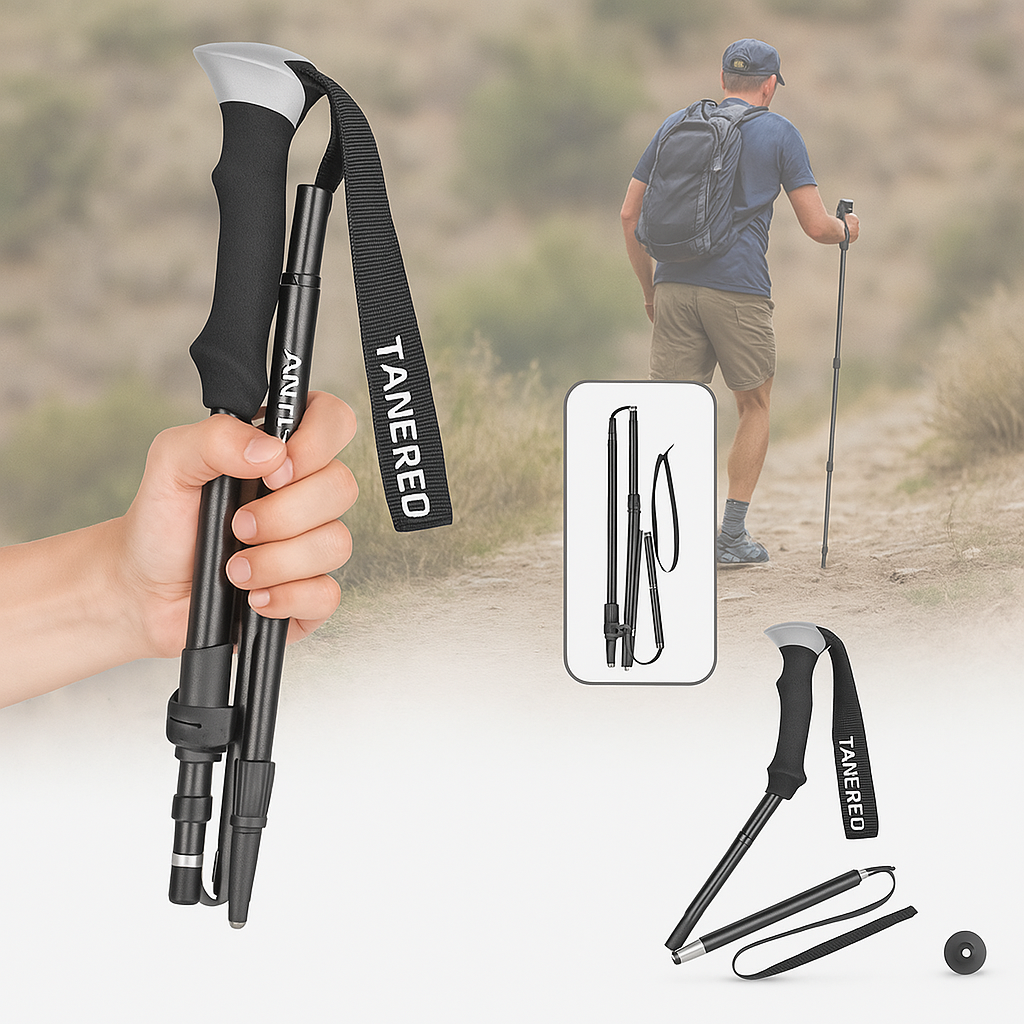 Moktan Sabai Adjustable Foldable Hiking Poles 110–135cm Trekking Sticks Black