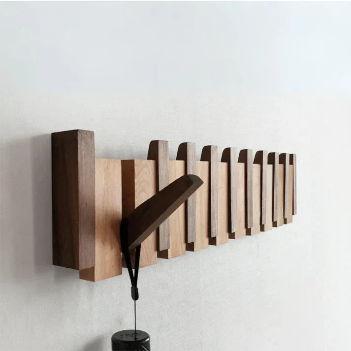 Moktan Sabai Wooden Piano Coat Rack Wall Mounted Solid Wood Hooks 4 6 8 Hook Organizer Walnut and Beech