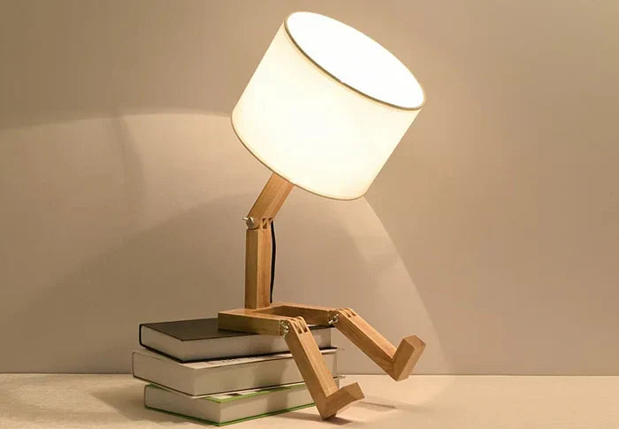 Moktan Sabai Adjustable Wooden Robot Table Lamp E27 Bedside Light with