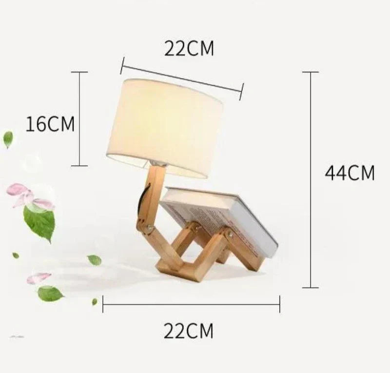 Moktan Sabai Adjustable Wooden Robot Table Lamp E27 Bedside Light with