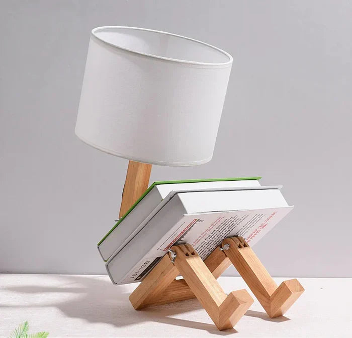 Moktan Sabai Adjustable Wooden Robot Table Lamp E27 Bedside Light with