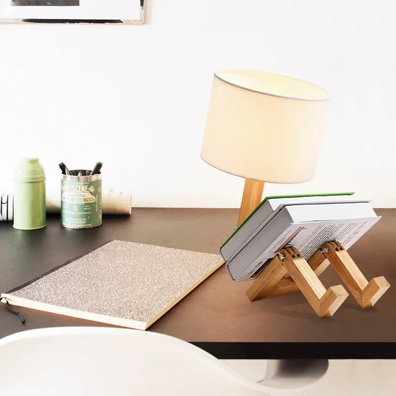 Moktan Sabai Adjustable Wooden Robot Table Lamp E27 Bedside Light with