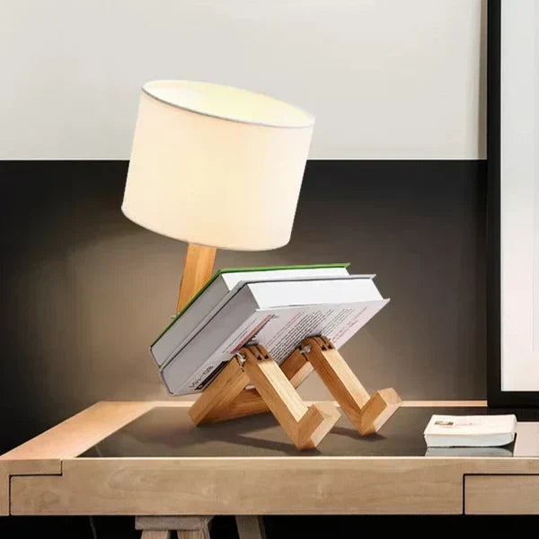 Moktan Sabai Adjustable Wooden Robot Table Lamp E27 Bedside Light with Table Lamp