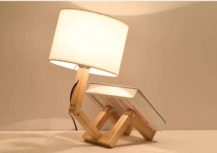 Moktan Sabai Adjustable Wooden Robot Table Lamp E27 Bedside Light with